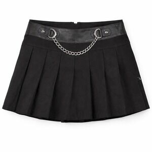 Royal Bones Skirt Womens Large Black Pleated Mini Chain Detail Goth Punk Edgy